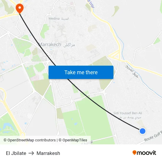 El Jbilate to Marrakesh map