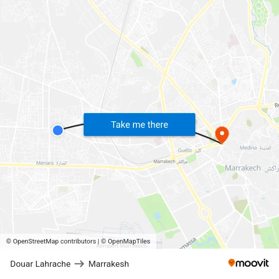 Douar Lahrache to Marrakesh map