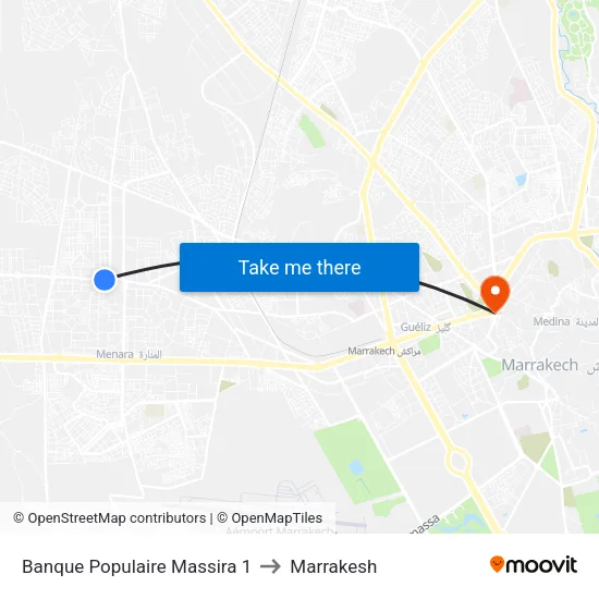 Banque Populaire Massira 1 to Marrakesh map