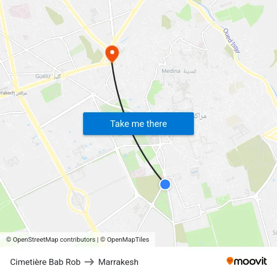 Cimetière Bab Rob to Marrakesh map