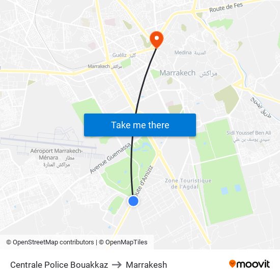 Centrale Police Bouakkaz to Marrakesh map