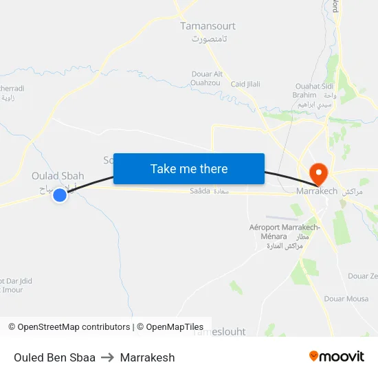Ouled Ben Sbaa to Marrakesh map