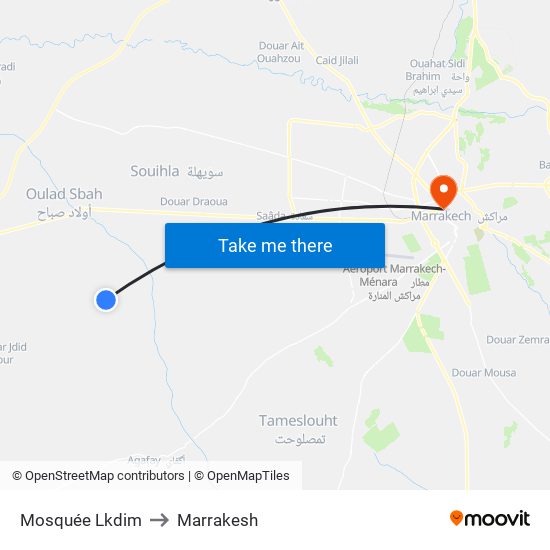 Mosquée Lkdim to Marrakesh map
