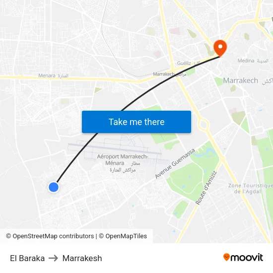El Baraka to Marrakesh map