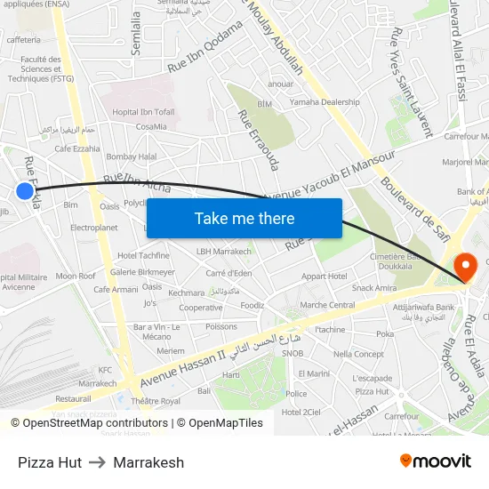 Pizza Hut to Marrakesh map