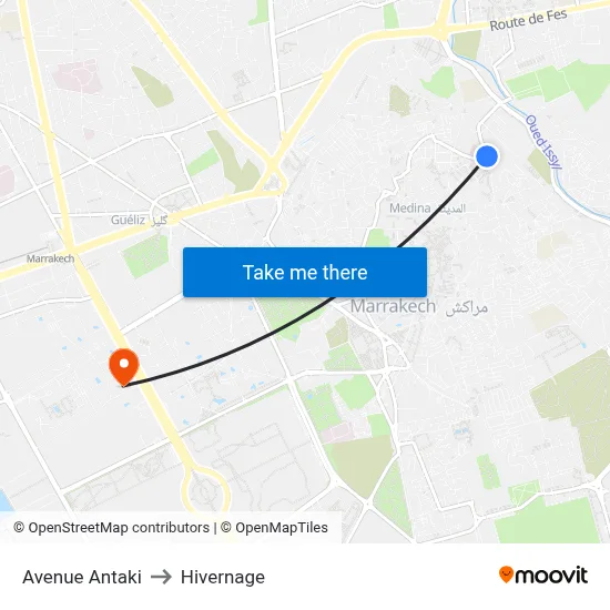 Avenue Antaki to Hivernage map