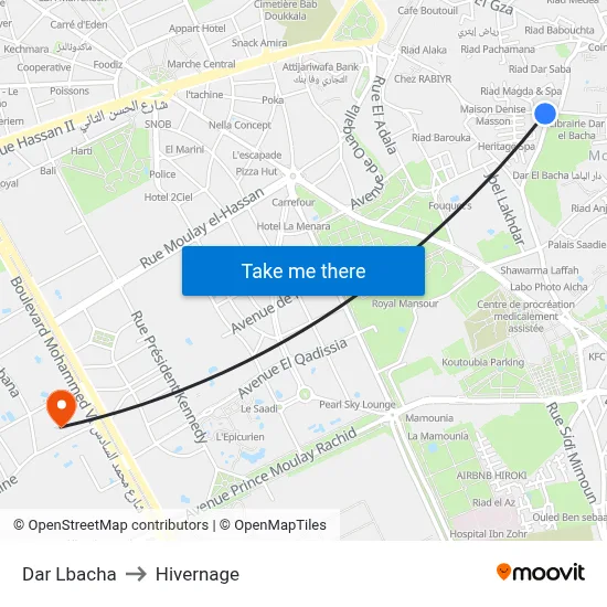 Dar Lbacha to Hivernage map