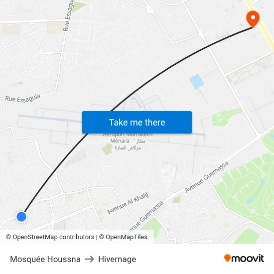 Mosquée Houssna to Hivernage map