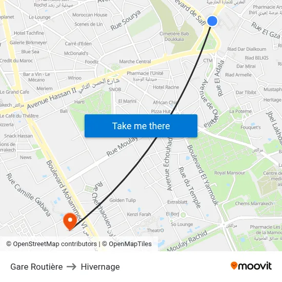 Gare Routière to Hivernage map