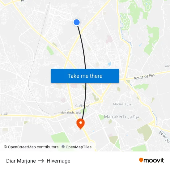 Diar Marjane to Hivernage map