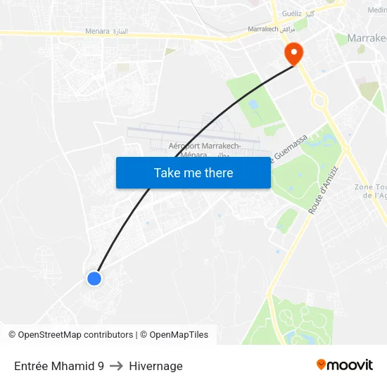 Entrée Mhamid 9 to Hivernage map