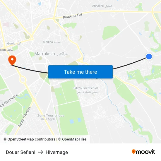 Douar Sefiani to Hivernage map
