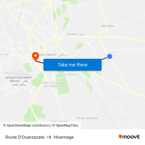 Route D'Ouarzazate to Hivernage map
