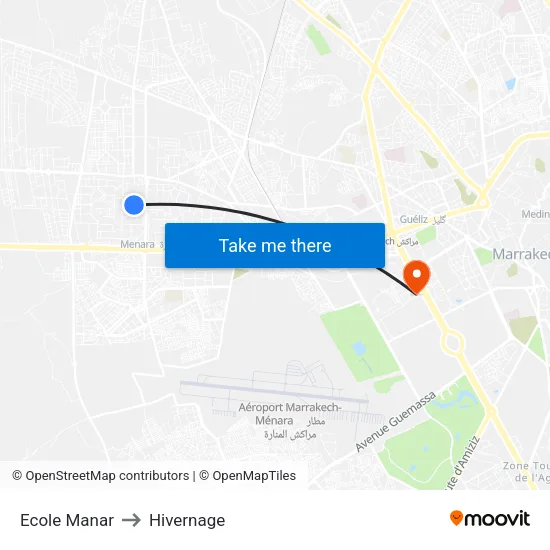 Ecole Manar to Hivernage map