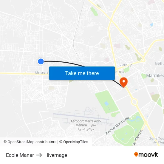 Ecole Manar to Hivernage map