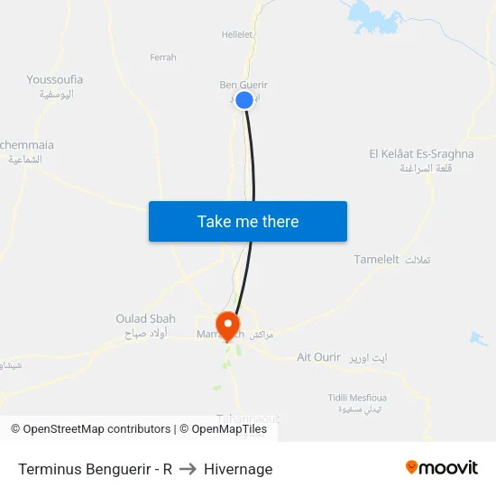 Terminus Benguerir - R to Hivernage map