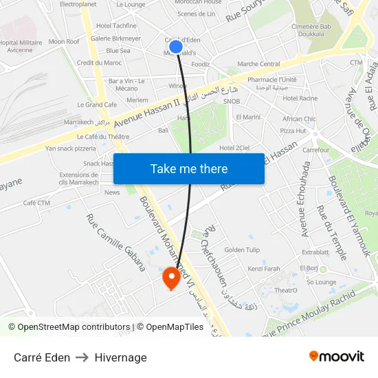 Carré Eden to Hivernage map