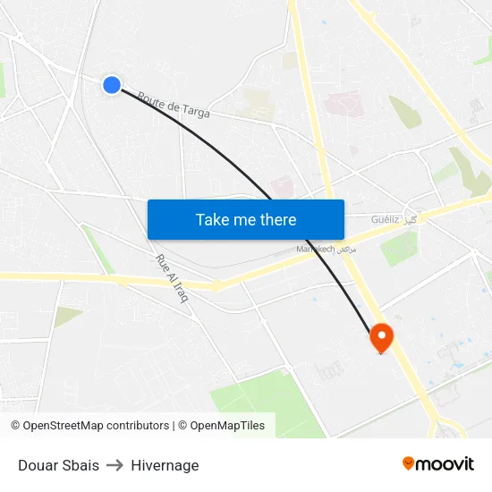 Douar Sbais to Hivernage map