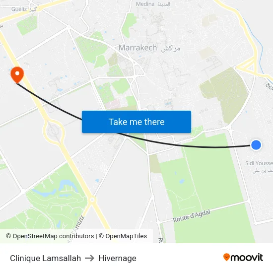 Clinique Lamsallah to Hivernage map