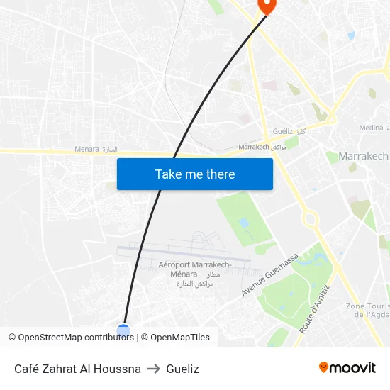 Café Zahrat Al Houssna to Gueliz map