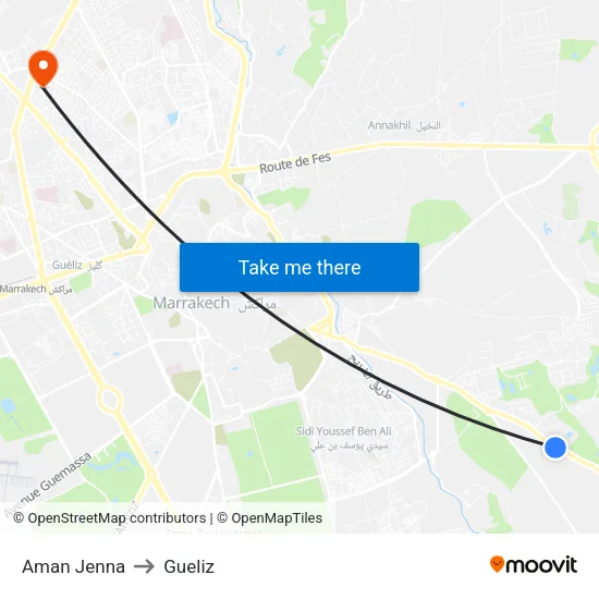 Aman Jenna to Gueliz map