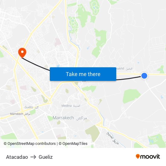Atacadao to Gueliz map