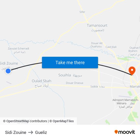Sidi Zouine to Gueliz map
