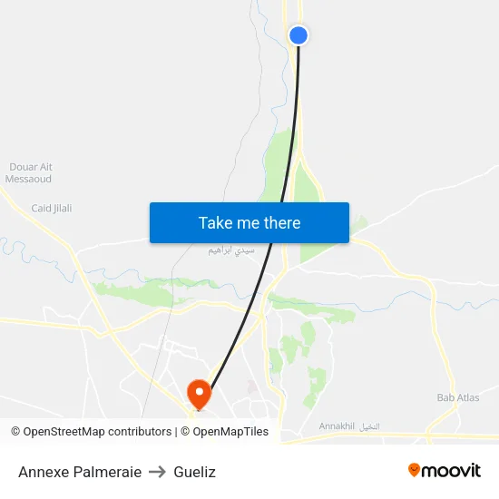 Annexe Palmeraie to Gueliz map