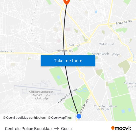 Centrale Police Bouakkaz to Gueliz map