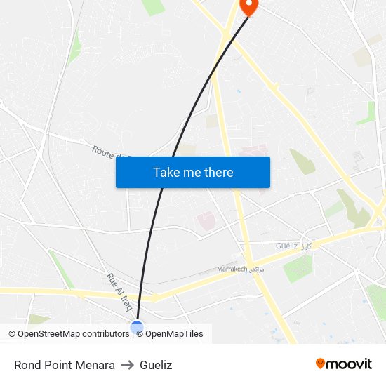 Rond Point Menara to Gueliz map