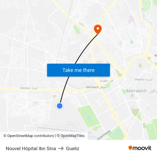 Nouvel Hôpital Ibn Sina to Gueliz map
