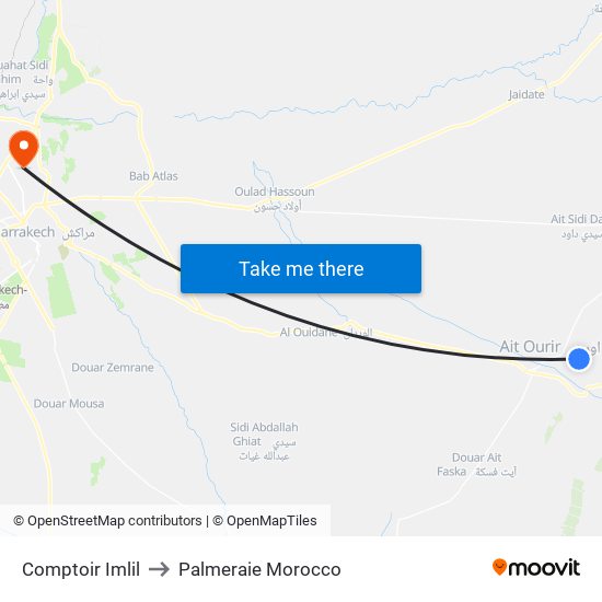 Comptoir Imlil to Palmeraie Morocco map