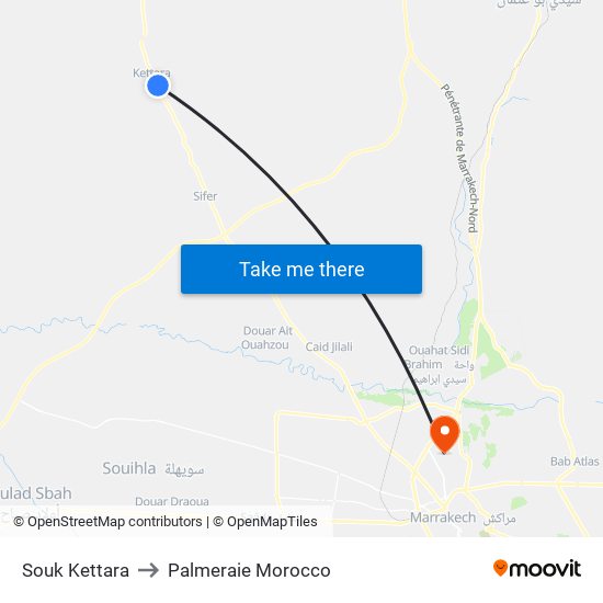 Souk Kettara to Palmeraie Morocco map