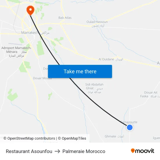 Restaurant Asounfou to Palmeraie Morocco map