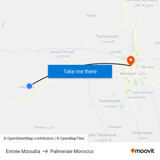 Entrée Mzoudia to Palmeraie Morocco map