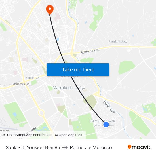 Souk Sidi Youssef Ben Ali to Palmeraie Morocco map