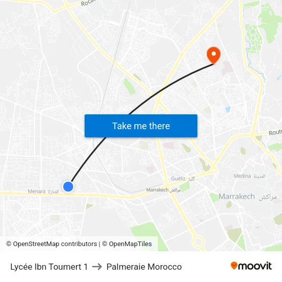 Lycée Ibn Toumert 1 to Palmeraie Morocco map