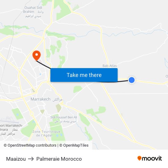 Maaizou to Palmeraie Morocco map
