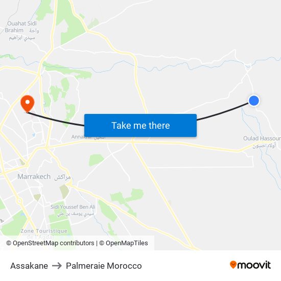 Assakane to Palmeraie Morocco map