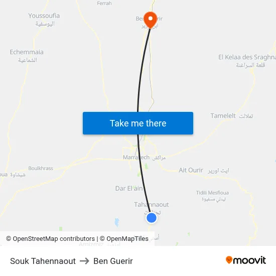 Souk Tahennaout to Ben Guerir map