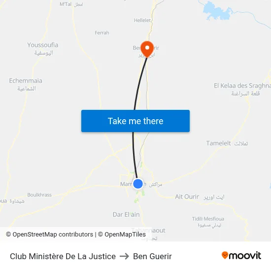Club Ministère De La Justice to Ben Guerir map