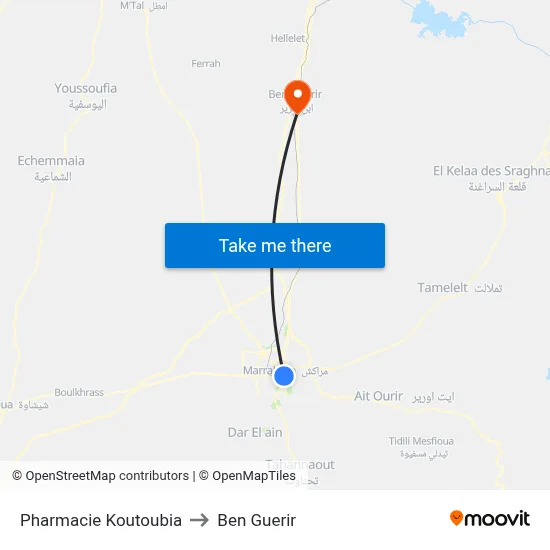 Pharmacie Koutoubia to Ben Guerir map