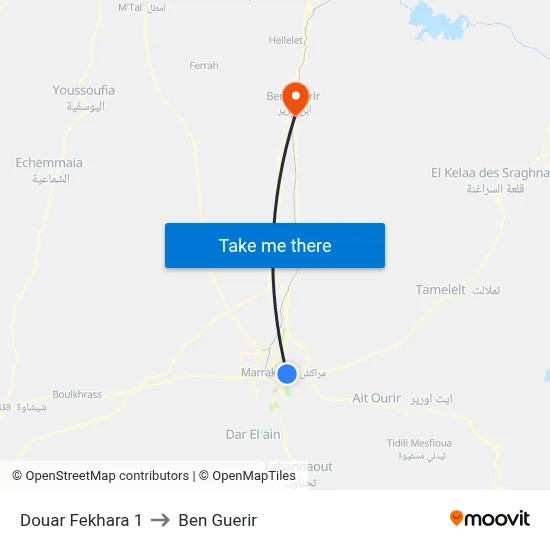 Douar Fekhara 1 to Ben Guerir map