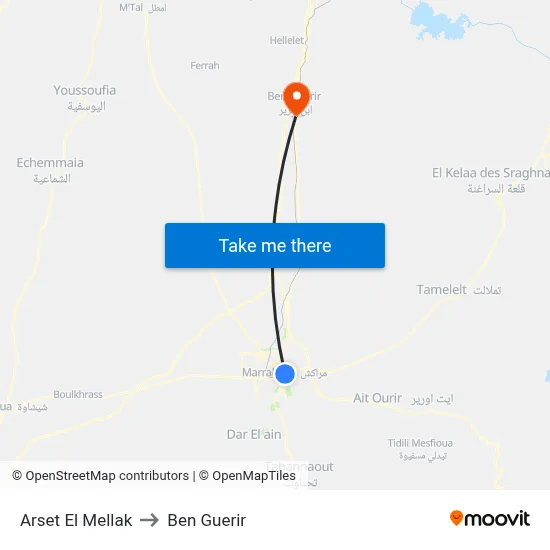 Arset El Mellak to Ben Guerir map