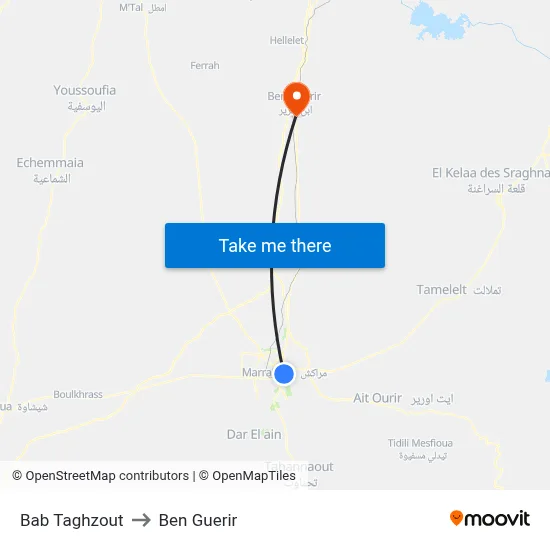 Bab Taghzout to Ben Guerir map