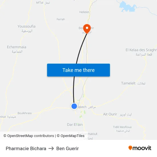 Pharmacie Bichara to Ben Guerir map