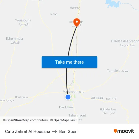 Café Zahrat Al Houssna to Ben Guerir map