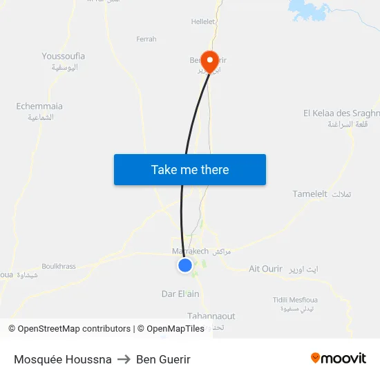Mosquée Houssna to Ben Guerir map