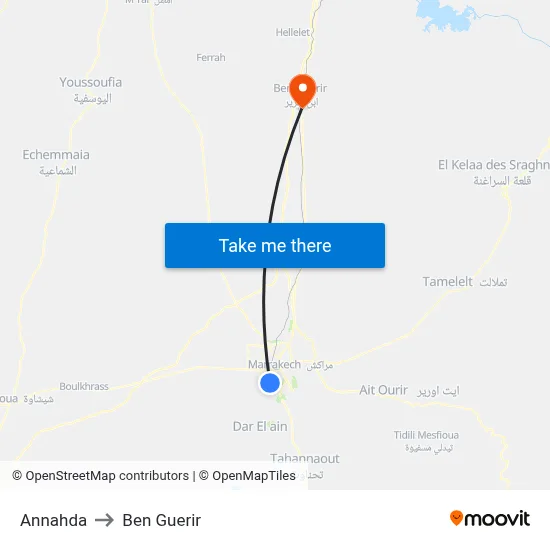 Annahda to Ben Guerir map
