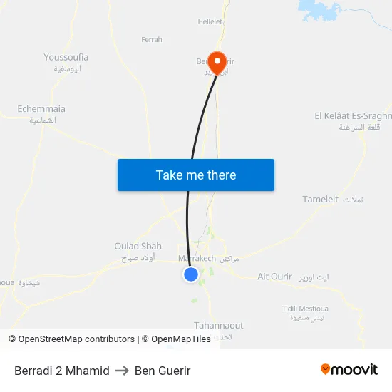 Berradi 2 Mhamid to Ben Guerir map